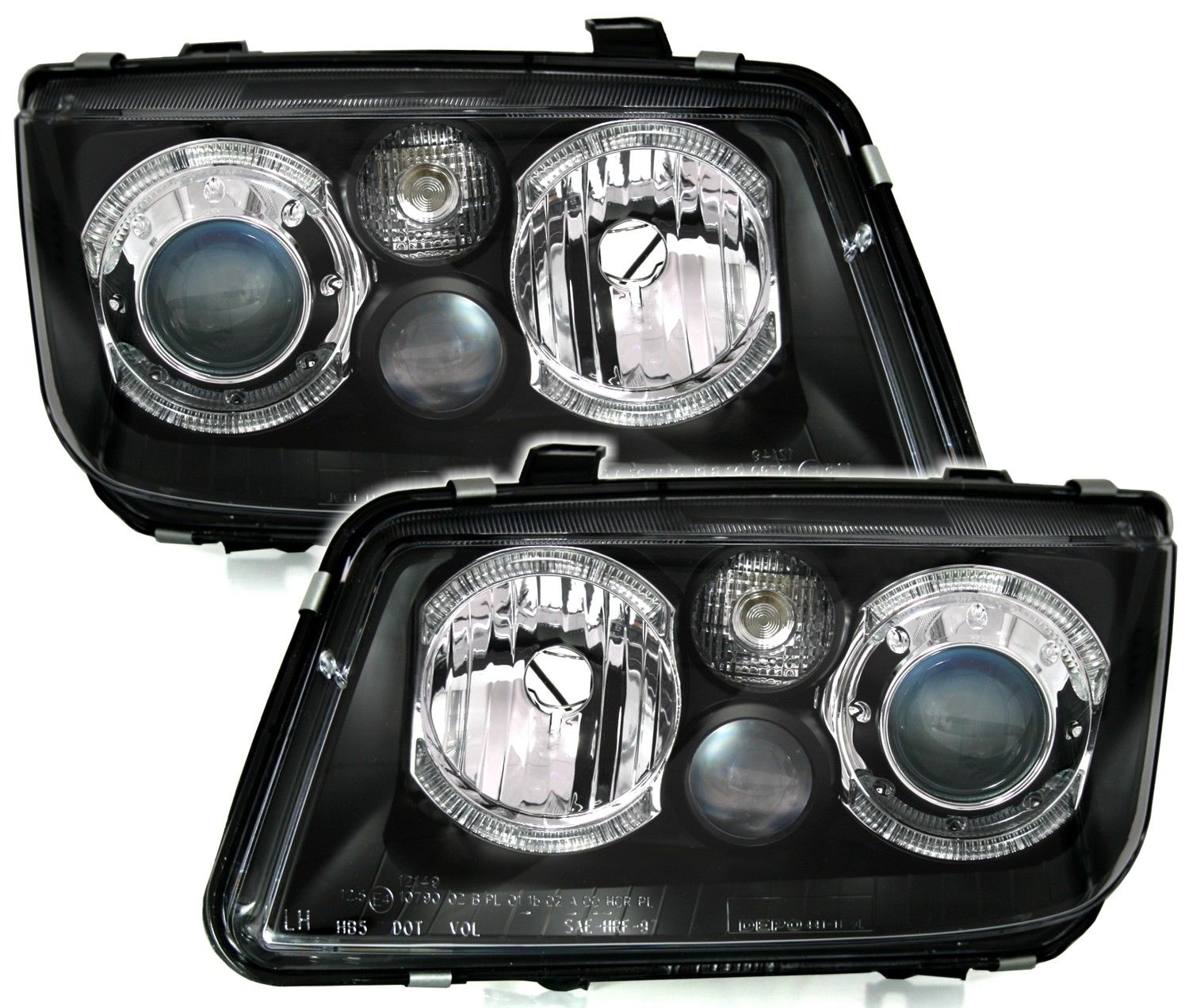 NordicParts | | LED Angel Eyes Headlights suitable for VW Bora (09.1998-07.2005) 2 Halo Rims Black